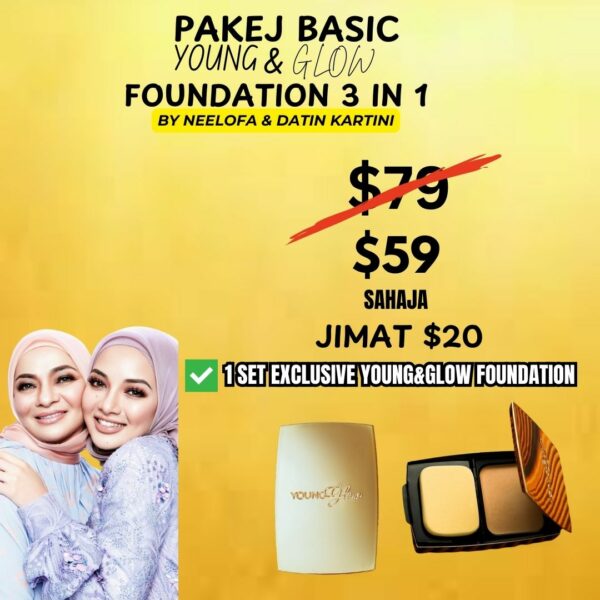 Pakej Premium Young & Glow Foundation + FREE Compact Mirror + FREE Makeup Sponge